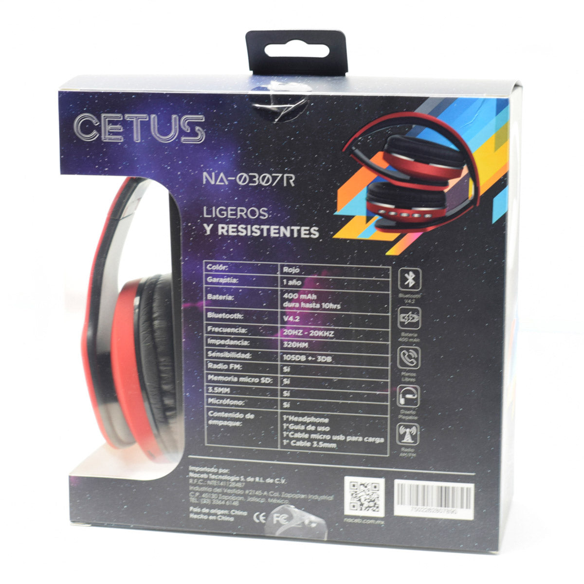 Audífonos NACEB NA-0307R Curvo, Diadema, Micrófono, Bluetooth, Plegable, Rojo