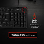 Teclado Balam Rush BR-945820 BALRAK PRO KG490 Alámbrico, 98 Teclas + Perilla, Retroiluminación, Antighosting, USB-C, Neg