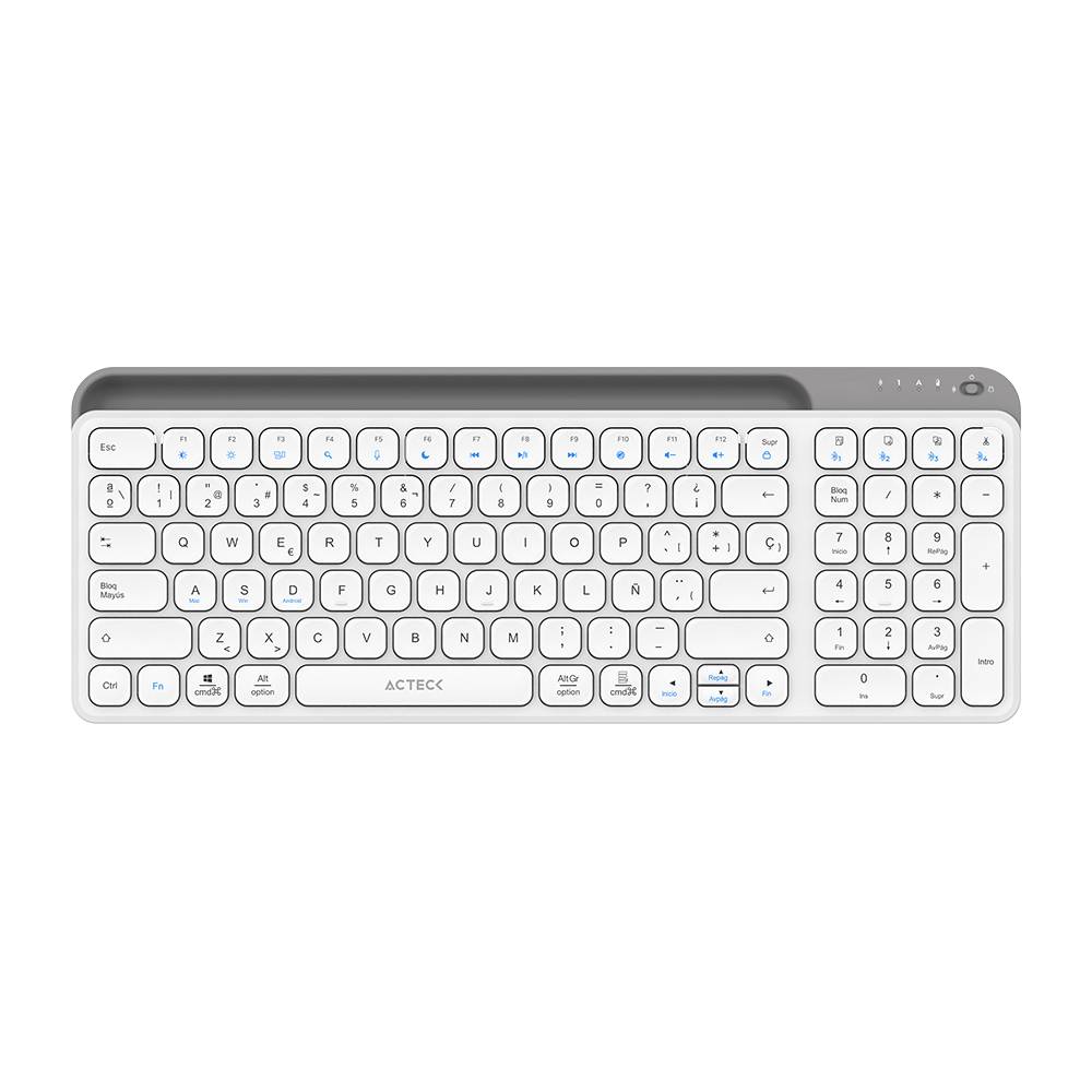 Teclado ACTECK TI747 Inalámbrico, Bluetooth 5.1/Dongle 2.4 MHz, Blanco