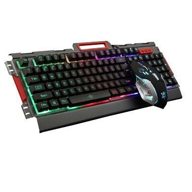 Kit Teclado y Mouse Gamer BROBOTIX 188533-2, USB, Negro/Plata/Humo