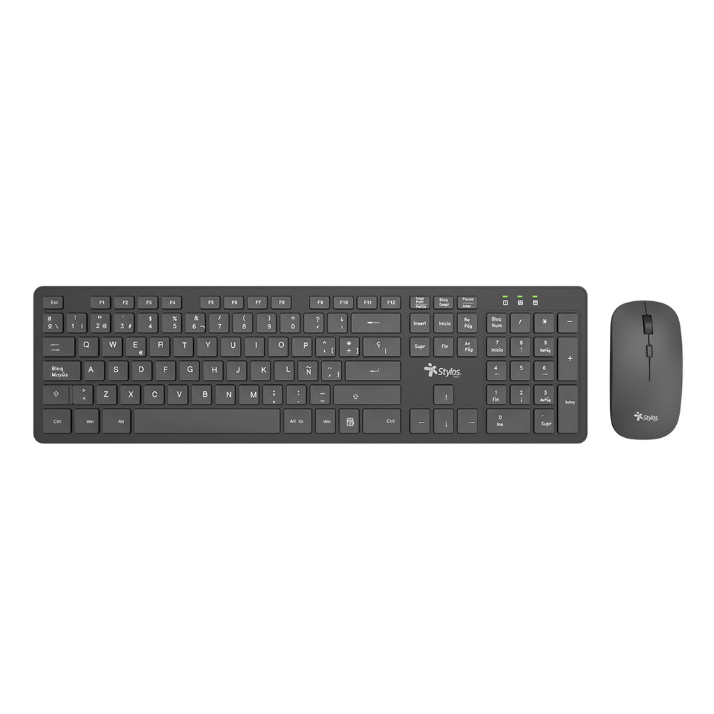 Kit Teclado y Mouse Inalámbrico Stylos STPKTM5B, 105 Teclas, 1600DPI, USB Nano, Negro