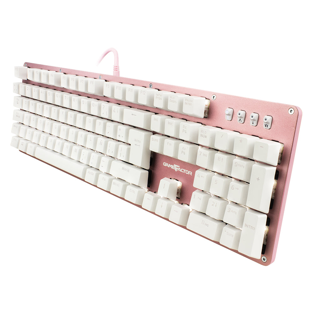 Teclado GAME FACTOR KBG400-PK-RD Mecánico Switch Red, USB, Rosa