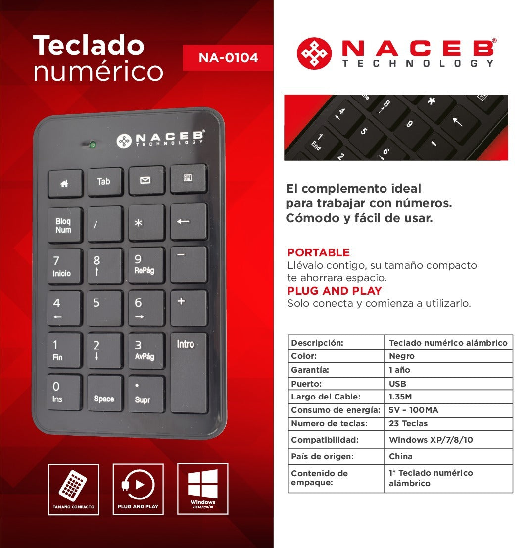 Teclado Naceb Technology NA-0104, Negro