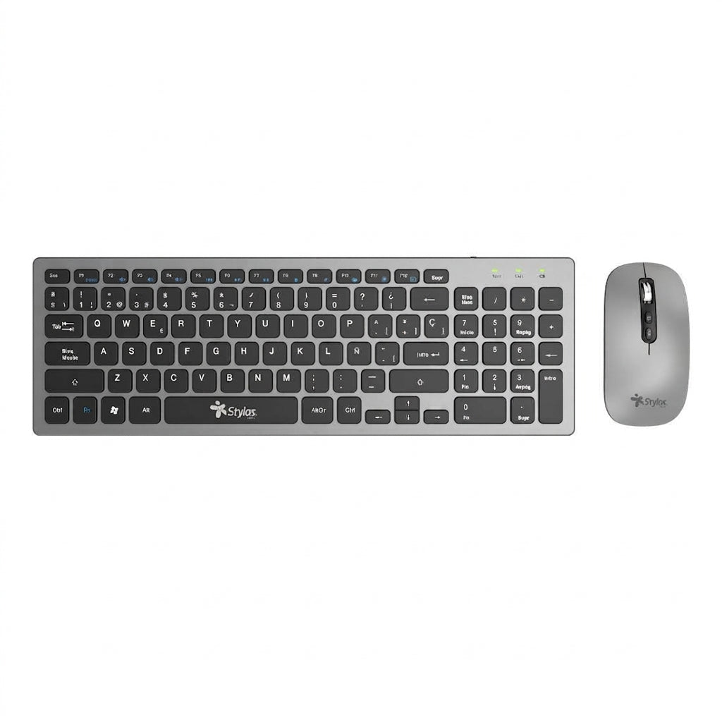 Kit Teclado y Mouse Stylos STPKTM6G Membrana Inalámbrico, USB Nano, Gris