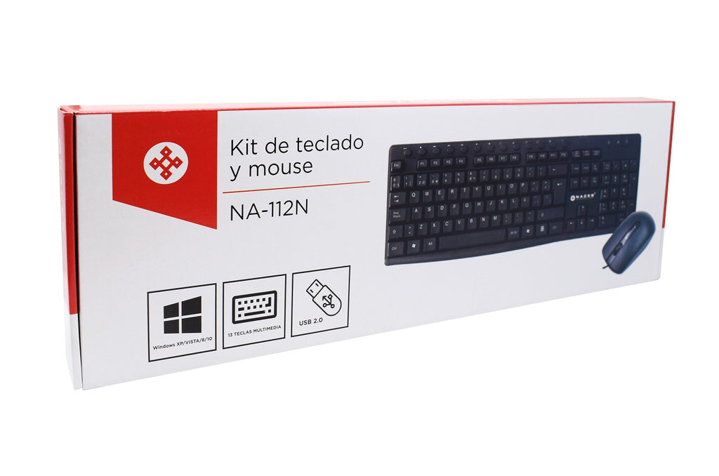 Kit Teclado y Mouse Naceb Technology NA-112N, Negro