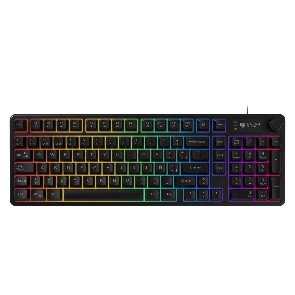 Teclado Balam Rush BR-945820 BALRAK PRO KG490 Alámbrico, 98 Teclas + Perilla, Retroiluminación, Antighosting, USB-C, Neg
