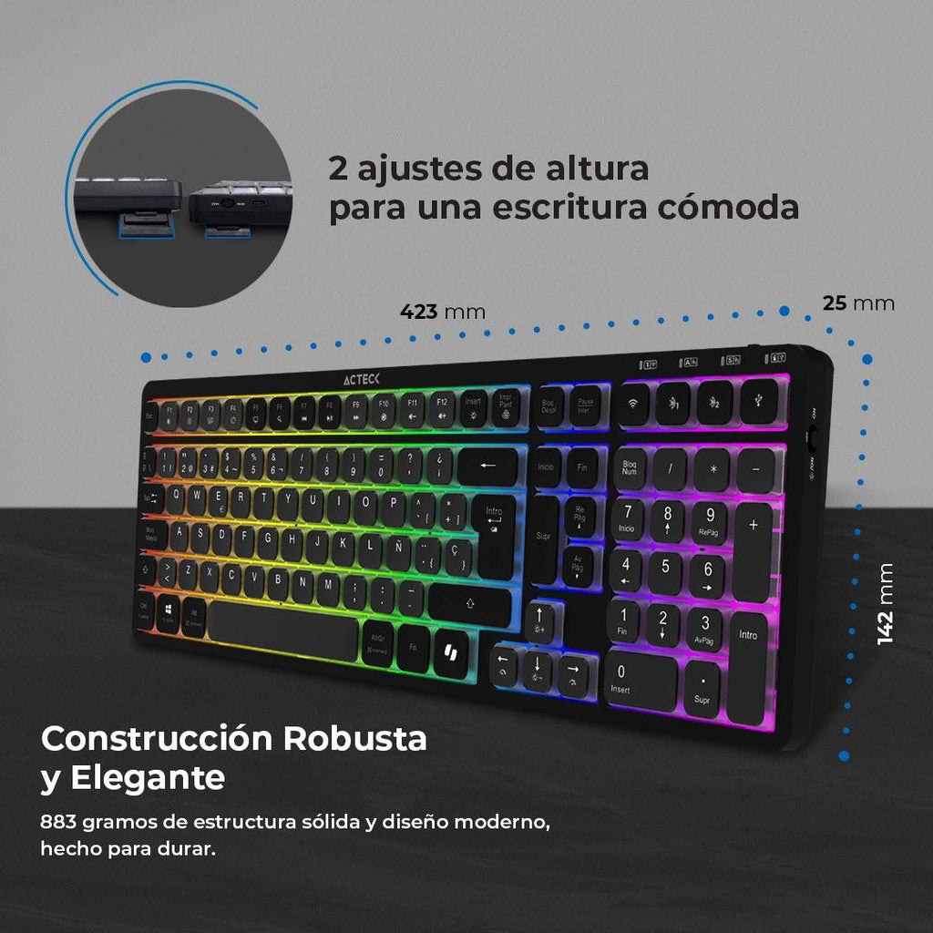 Teclado ACTECK TI790 Inalámbrico, Bluetooth, Negro