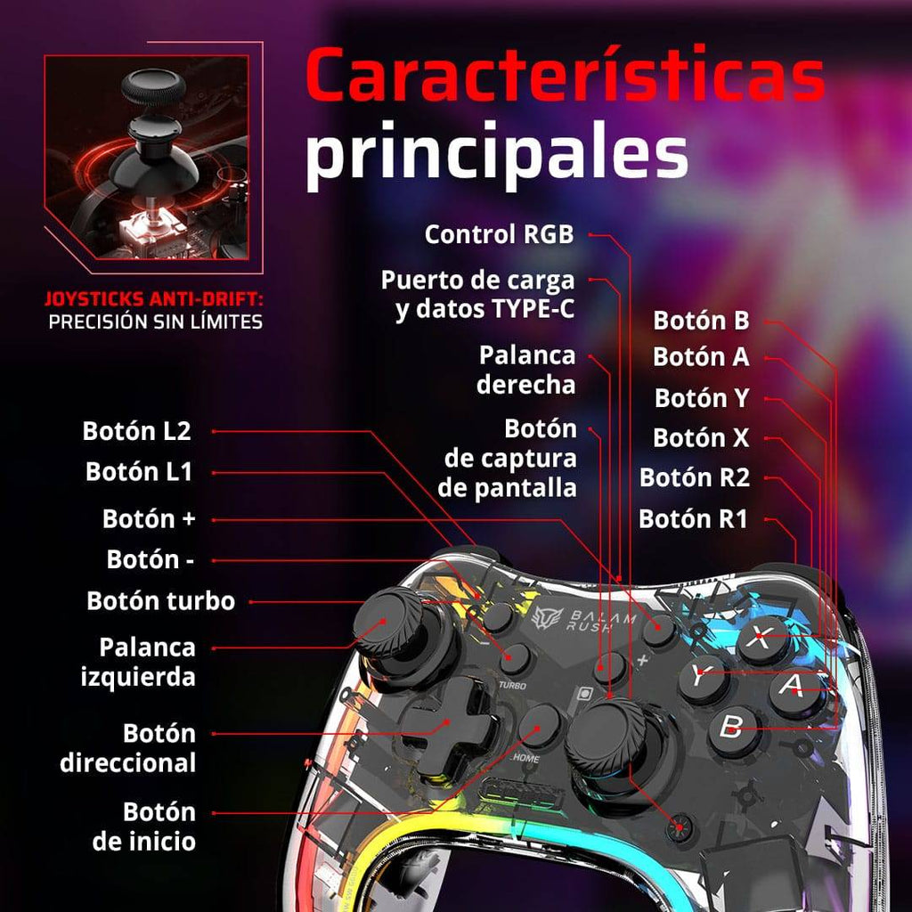 Control Gamer Balam Rush BR-940467, Transparente