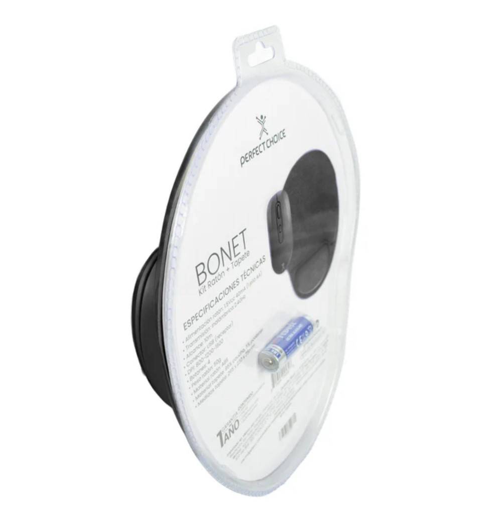 Kit de Mouse Inalámbrico Bluetooth y Tapete Bonet PERFECT CHOICE PC-045311, Negro