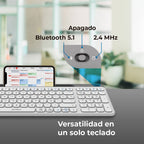 Teclado ACTECK TI747 Inalámbrico, Bluetooth 5.1/Dongle 2.4 MHz, Blanco
