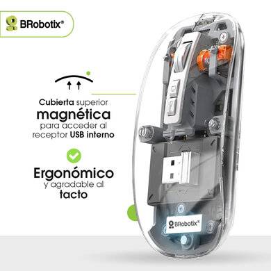 Mouse BROBOTIX 6000823 Inalámbrico Bluetooth, 1600 DPI, Trasparente