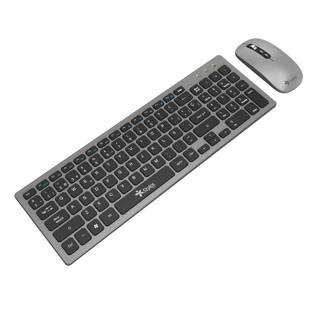 Kit Teclado y Mouse Stylos STPKTM6G Membrana Inalámbrico, USB Nano, Gris
