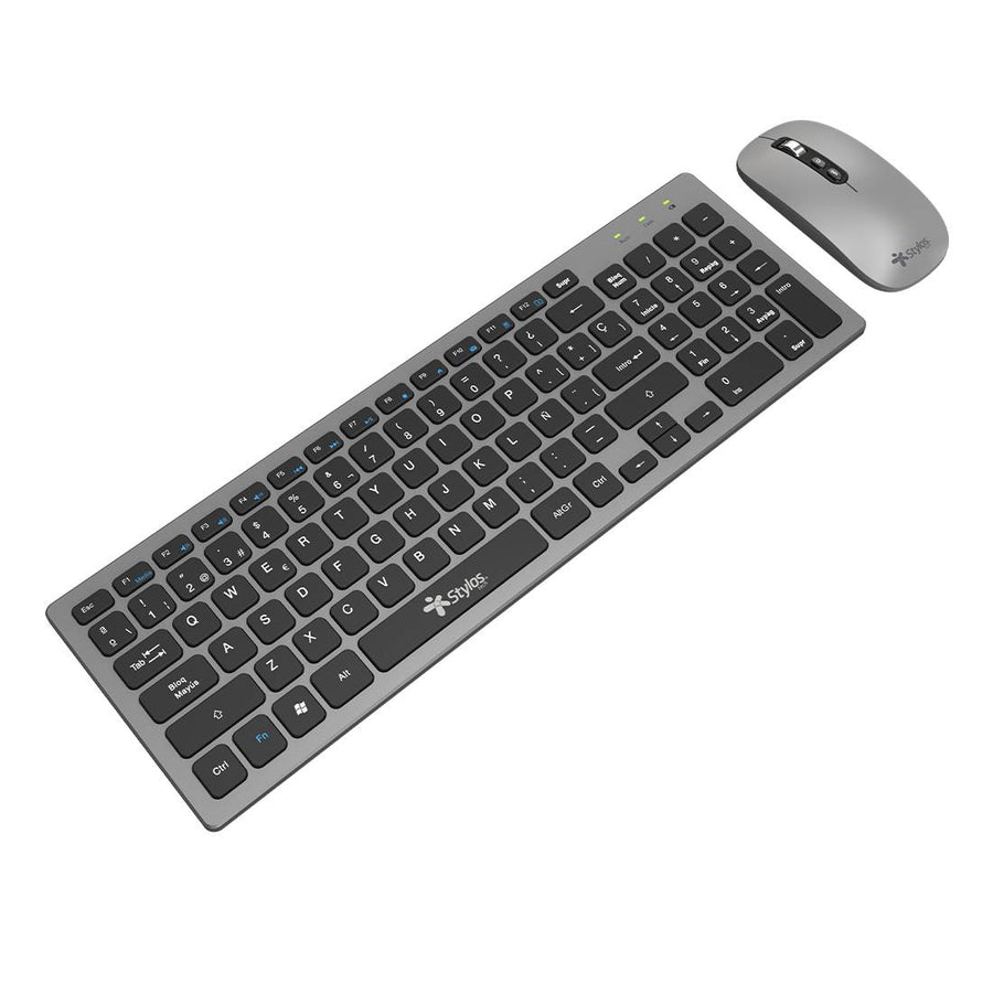 Kit Teclado y Mouse Stylos STPKTM6G Membrana Inalámbrico, USB Nano, Gris