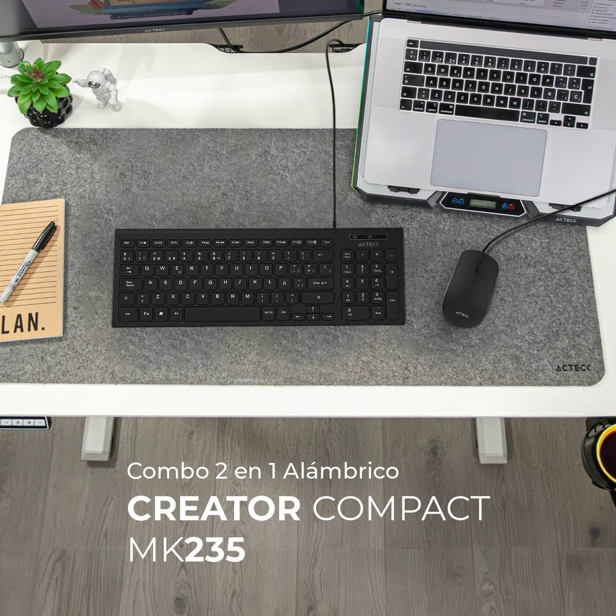 Kit Teclado y Mouse ACTECK MK235, USB-A, 1200DPI, Negro