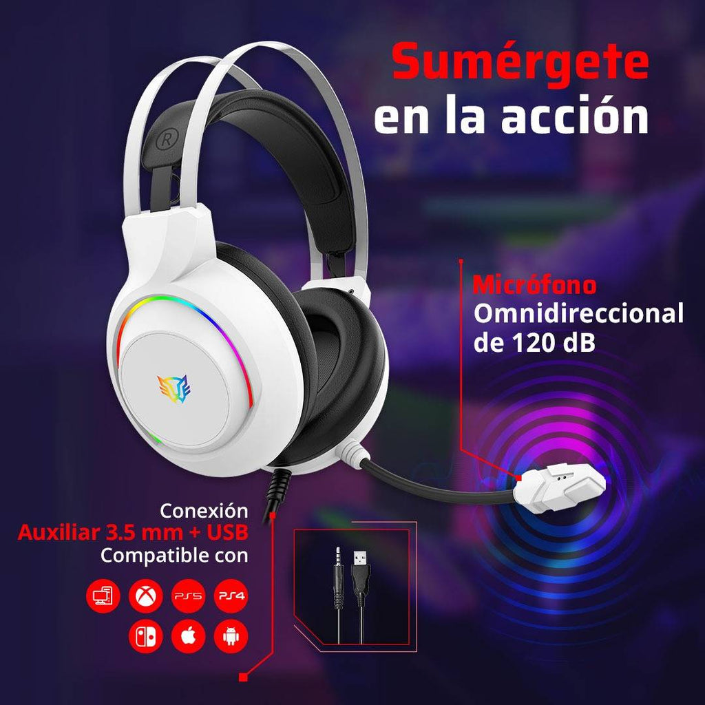 Headset Gamer Balam Rush BR-941211, 3.5mm/USB, Blanco