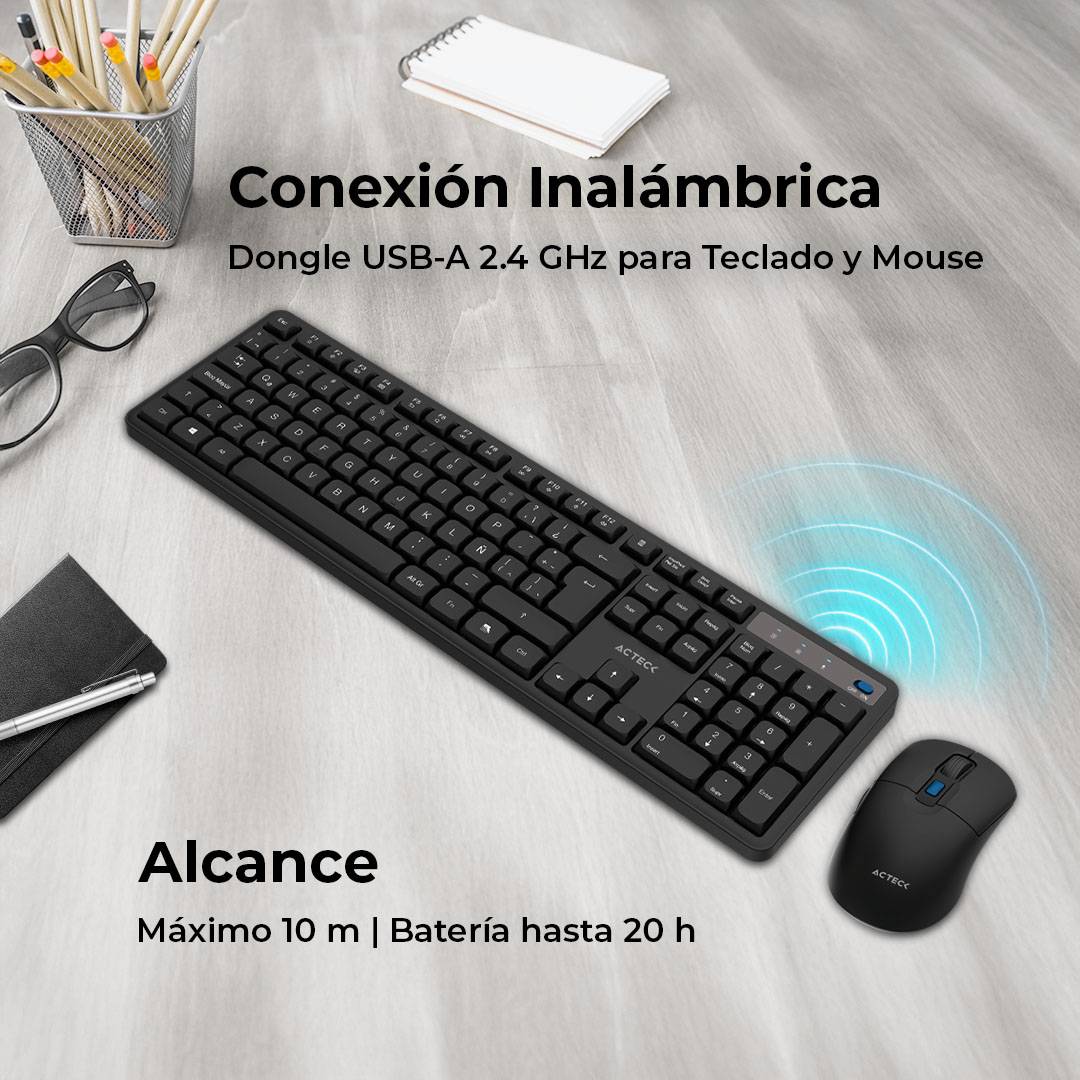 Kit Teclado y Mouse ACTECK CREATOR SILENT PRO M474 Inalámbrico, Negro